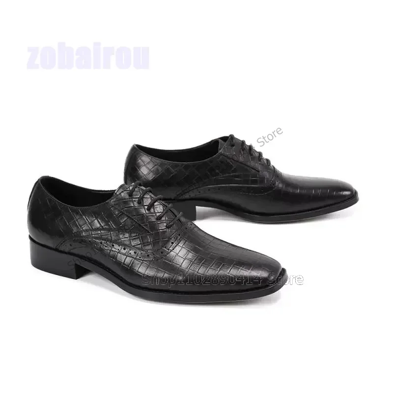 

Black Geometric Print Carving Design Strappy Men Shoes Fashion Lace Up Male Shoes Luxury Handmade Party Office Men Dress Shoes