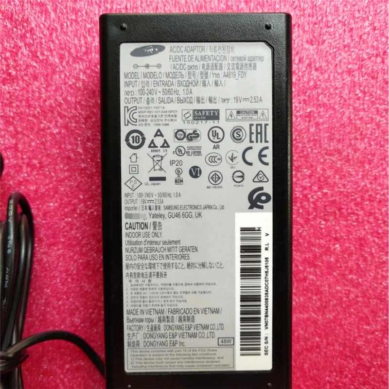 Original pour adaptateur secteur 19V 2.53A AC/DC BN44-00835A A4819 _ FDY HU10251-15071A UN32J4000tains UN22H5000 ligne de chargeur UN32J5205