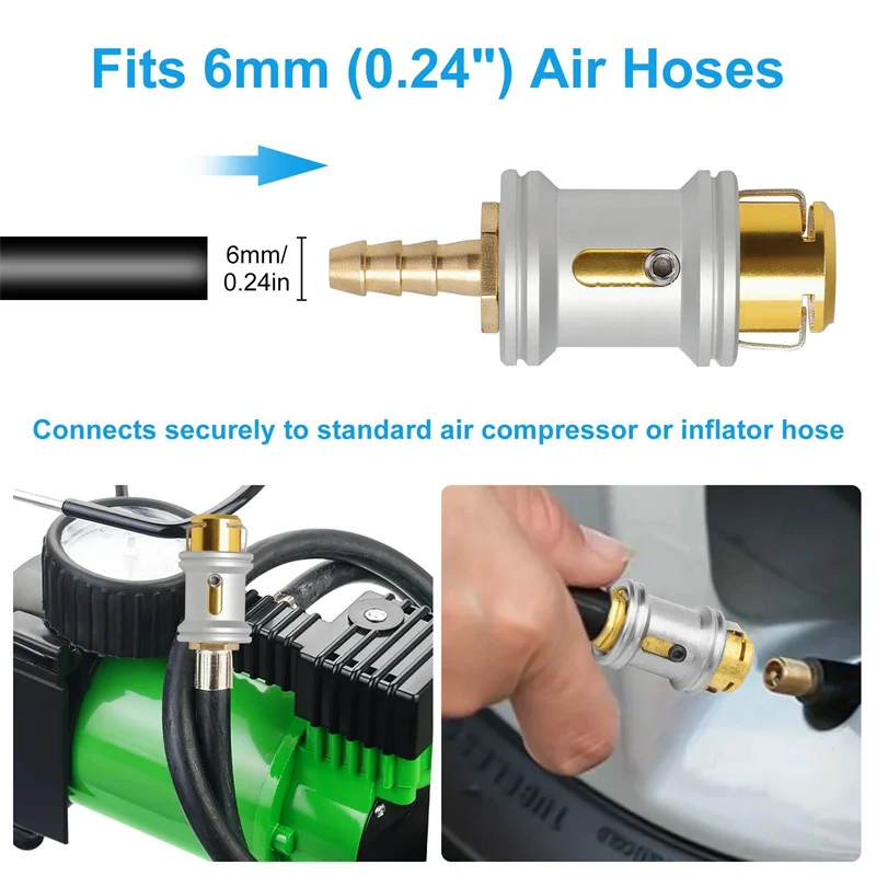 2pcs 6mm Car Tire Valve Clip Pump Nozzle Clamp Solid Brass Quick Connect Inflation Connector Car Air Chuck Inflator Pump Adapter - view 6