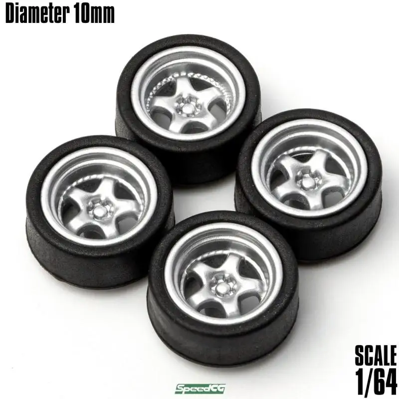 1/64 SpeedCG Modified Parts Diameter 10mm  ABS Wheels with Rubber Tire Type J For Hotwheels Tomica Model Car Racing Vehicle Toy