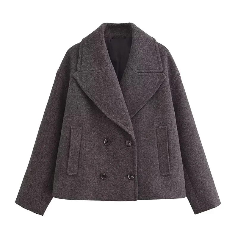 Faux Woolen Coats Women Solid Autemn Double Breasted Warm Commute Outerwear Lady Oversize High Street All Match Fermale Jacket