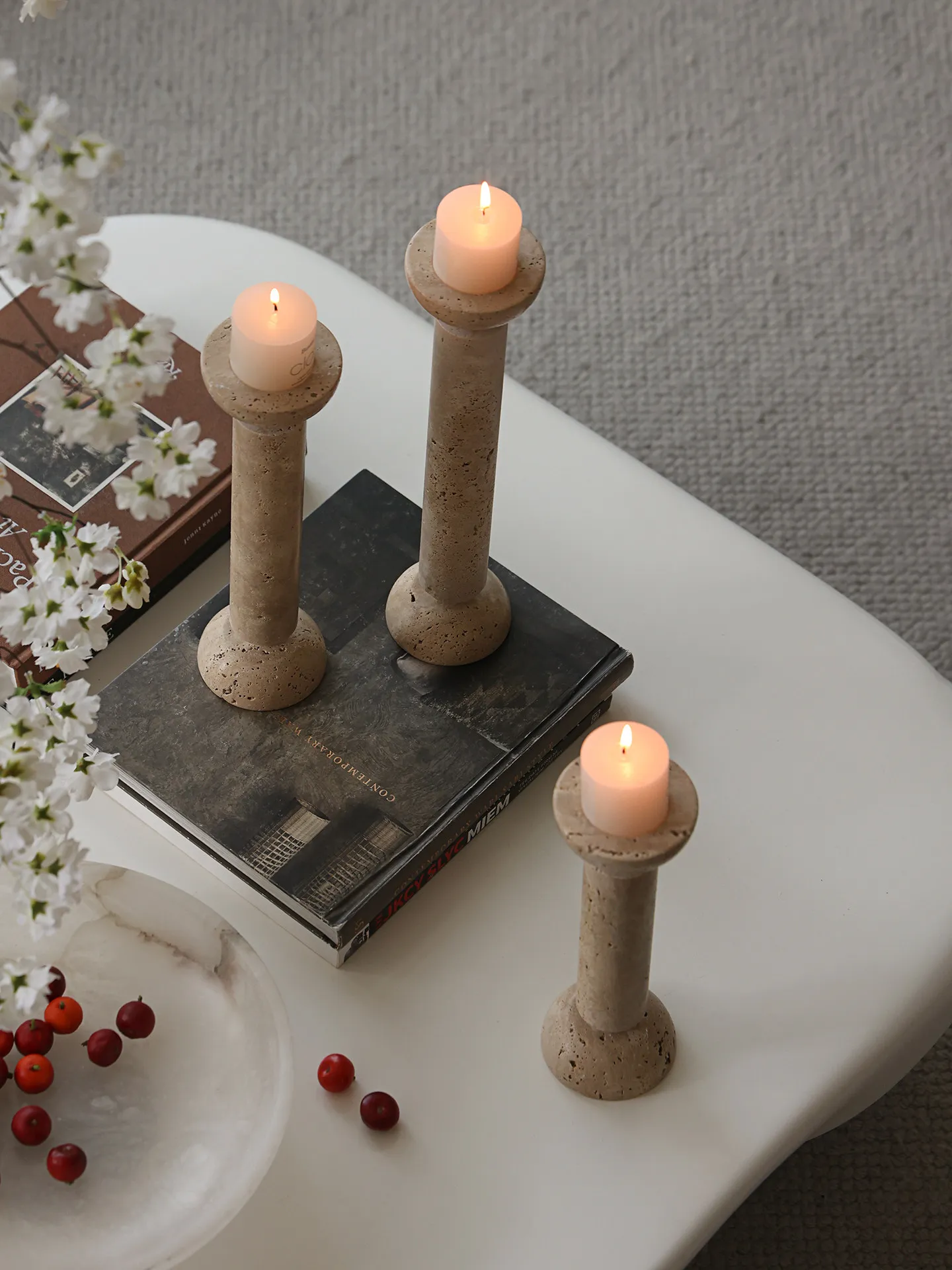 French Vintage Natural Travertine Candle Holder Romantic Candlelight Dinner Atmosphere Creator Desktop Decor