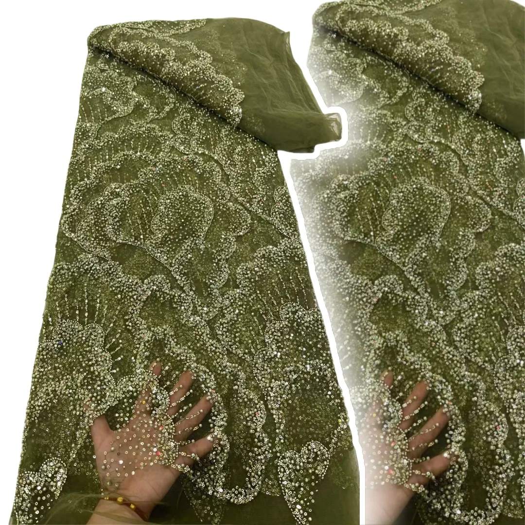

2025 Beaded Lace Fabric Luxury Fast Delivery Qbeaded Lace Fabric Luxury Feather Pattern Beaded Lace Fabric Luxury Bridal 990