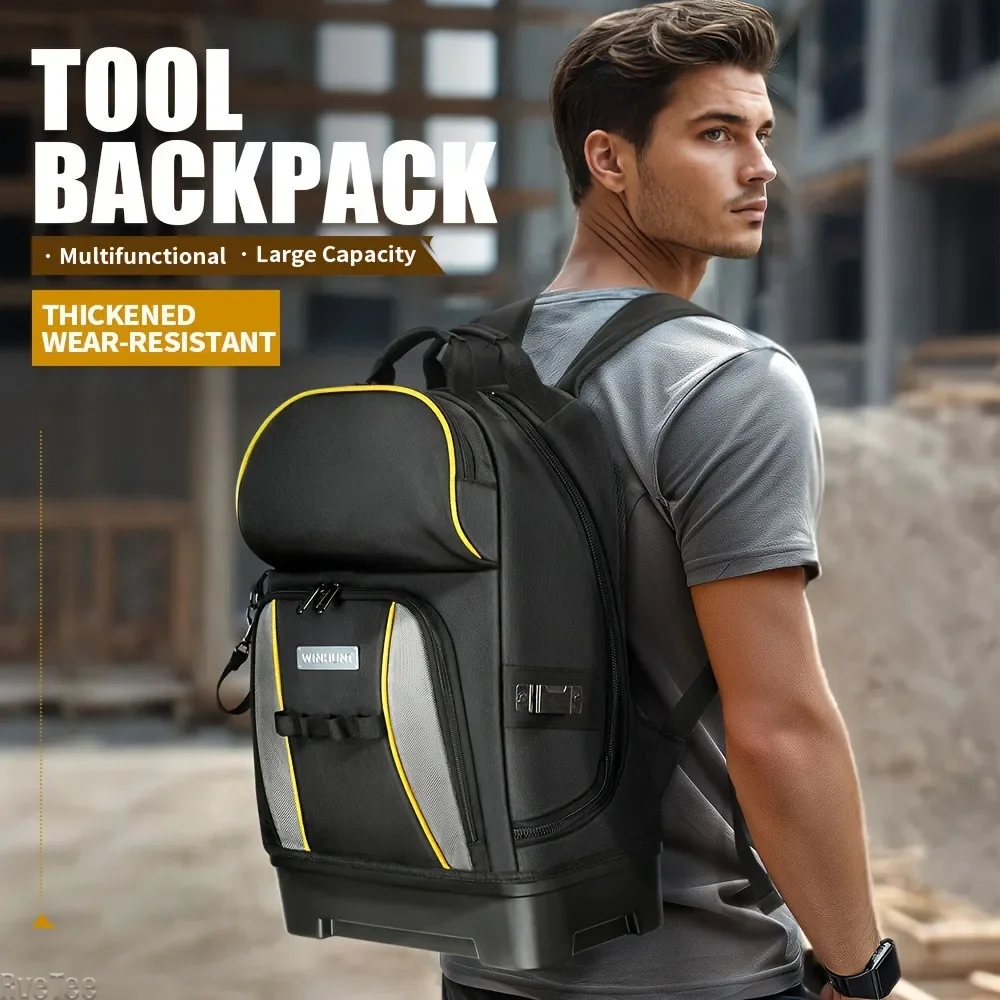 New High Quality  Heavy Duty Tool Backpack with Big Plastic Bottom Electrician Organizer Bag Electrician Tool Backpack for Tool