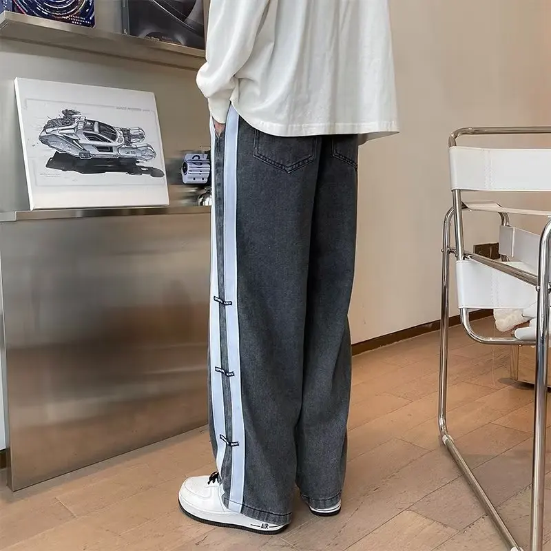 Men Skeleton Baggy Causal Jeans Pants 2024 Japanese Streetwear Wide Leg s Male Blue Vintage Denim Trousers