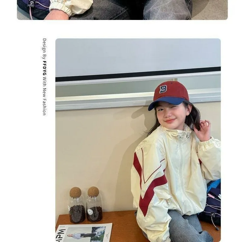 UNITIM Herbstjacken für Mädchen von 4–14 Jahren, lockere, lässige Jacken mit Reißverschluss, Junior-Mädchen-Oberbekleidung, kontrastfarbene Sportjacke für junge Teenager-Mädchen – Detail 6