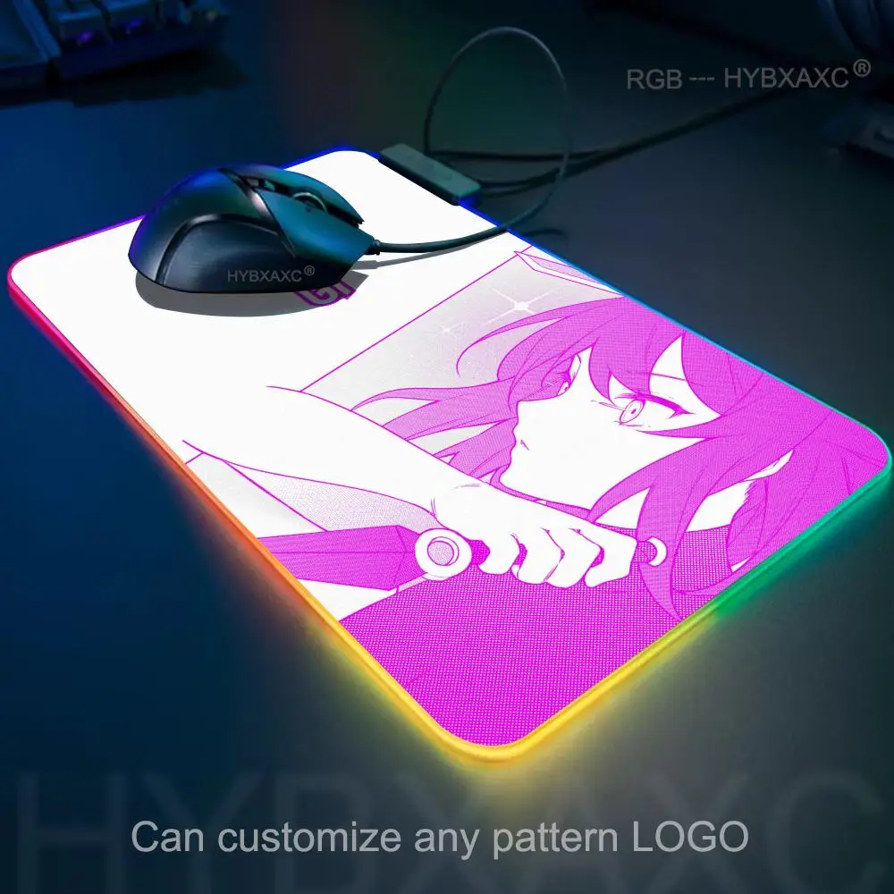 HYBXAXC YUKI AIM Anime Mouse Pad RGB Gaming Mouse Pad Desk Mat HD Gamer Large LED Light XXL 90X40cm Mouse Pad