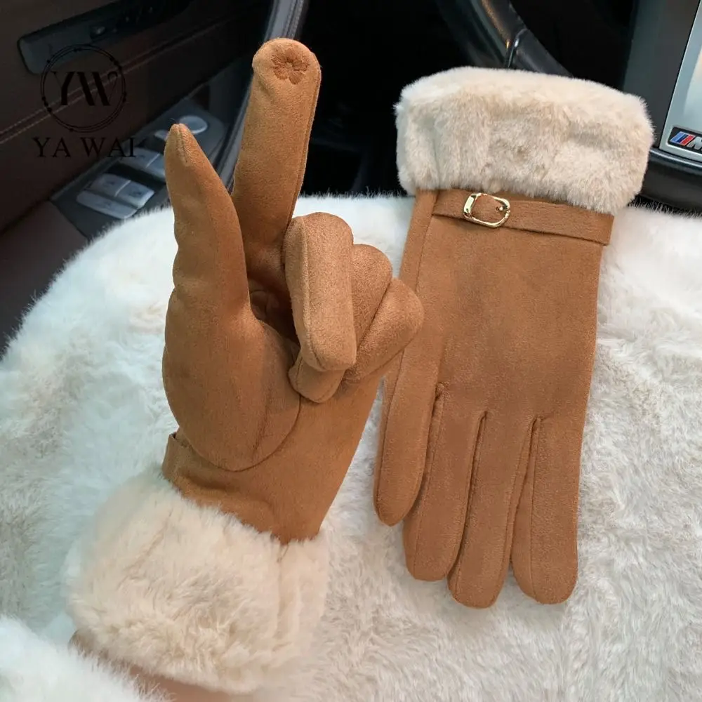 

Утолщенные ветрозащитные замшевые перчатки с сенсорным экраном, удобные велосипедные варежки, мягкие теплые женские зимние перчатки для улицы