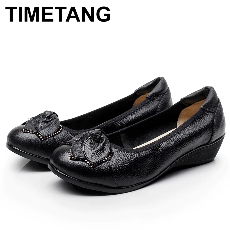 TIMETANG  New Wedges Genuine Leather Shoes Women Spring Height Increasing High Heels Shoes Woman Vintage Zapatos Women Pumps