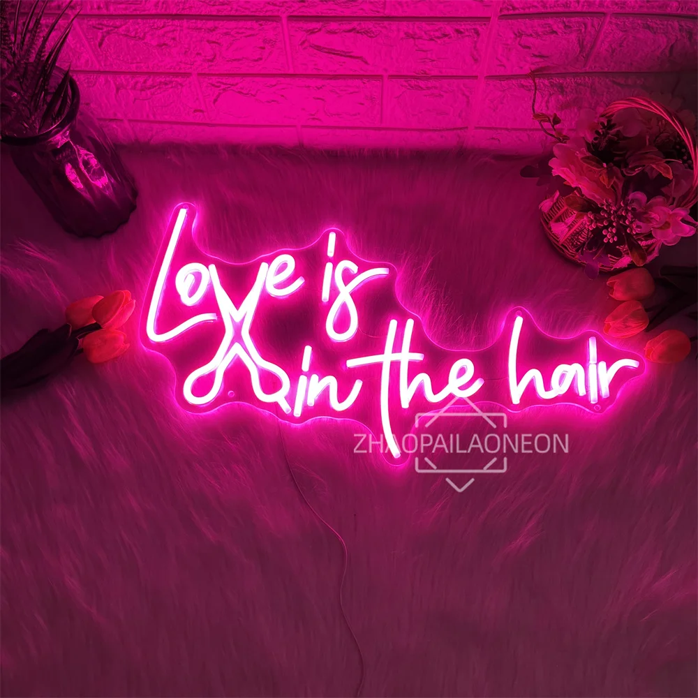 

Love is in the hair LED Neon Sign For Hair Shop Beauty Salon Room Decor Window Decoration Business Illuminated Signboard
