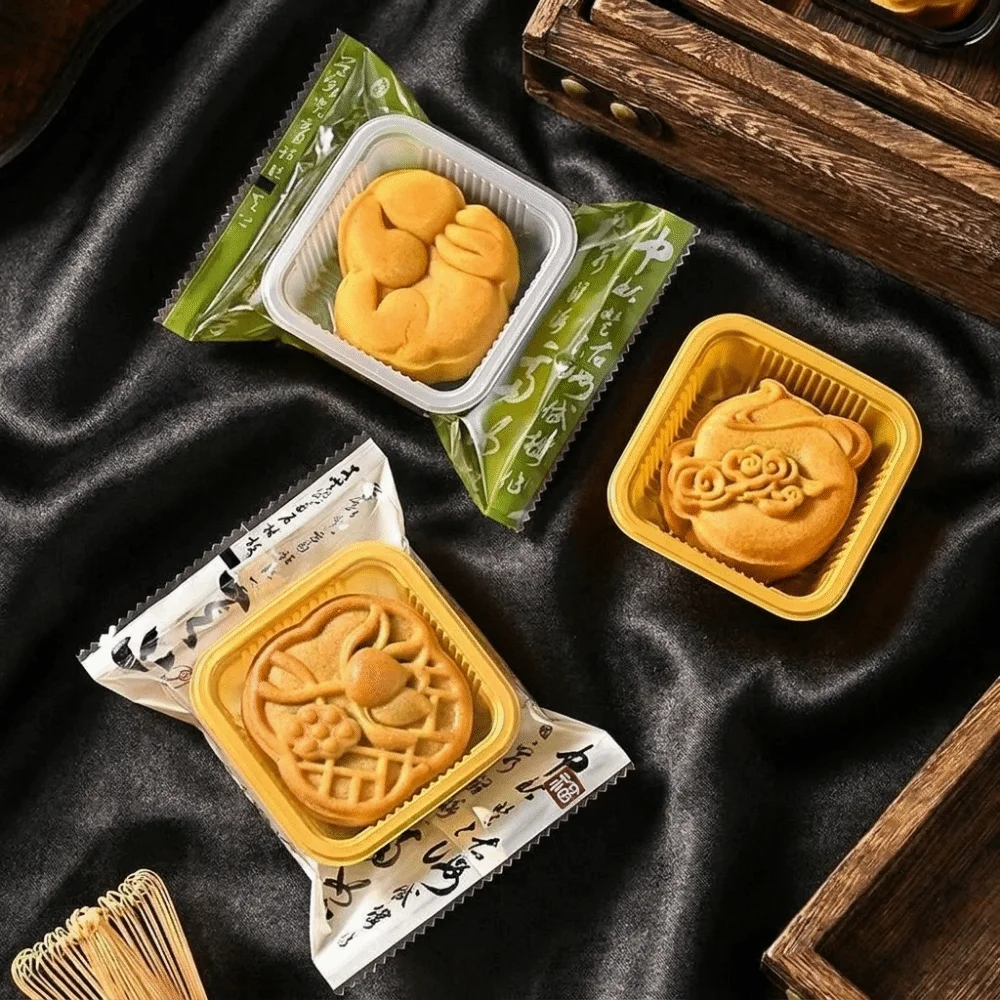 Bolsa de plástico plana para envolver pasteles de luna de estilo chino, bolsa de embalaje para galletas hechas a mano, bolsas transparentes para almacenamiento de alimentos, 100 Uds.