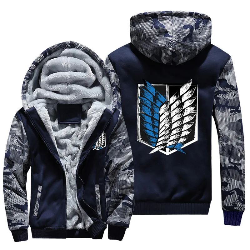 Sweat-shirt d'hiver pour homme, veste Anime Attack On Titan, Corps d'investigation Eren-Jaeger, en velours épais avec fermeture éclair, à capuche en polaire