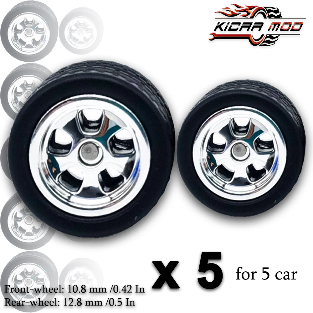 1/64 Model Car Big And Small Wheels Tire Removable ABS Racing Style Parts Custom for Collection(5 sets for 5 Cars)