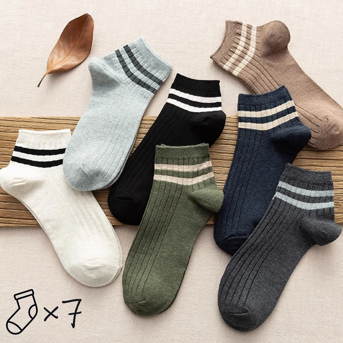 7 Pairs Men\'s Ankle Socks, Striped, Simple, Durable, Stylish, Comfortable, Breathable, Moisture-Wicking, Preppy, Casual, Dress S