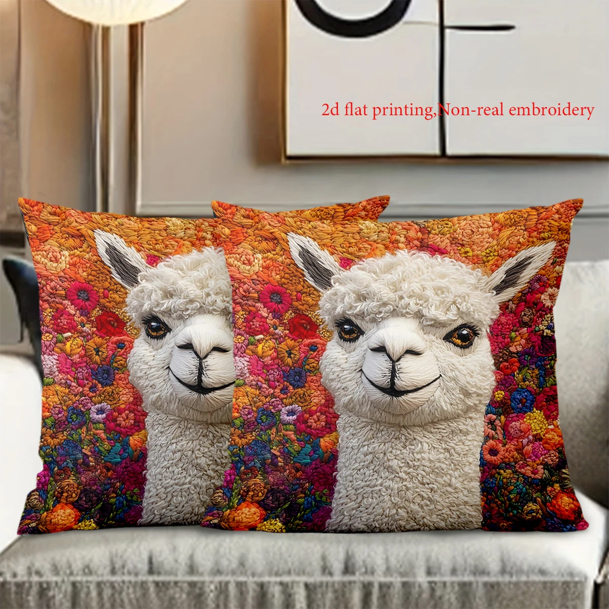 2D flat printing Colorful Alpaca Pillow with 2d Flat Printing Design Polyester pillowcase sofa decorative cushion cover