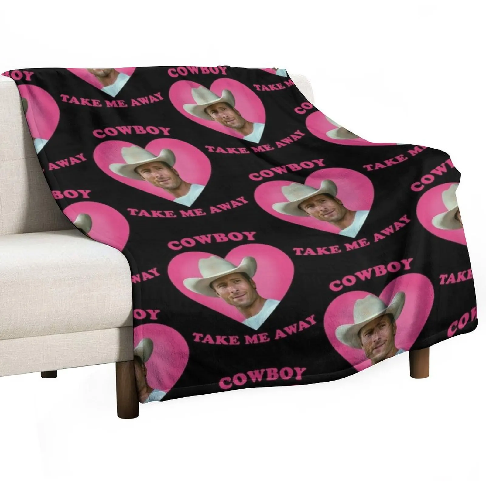 Glen Powell Cowboy Take Me Away Throw Blanket halloween Designers Hairys Blankets