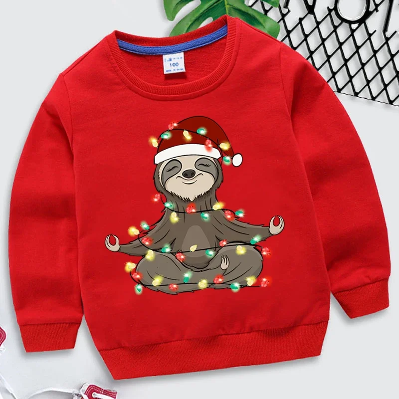 Christmas Animal Cartoon Print Children\'s Sweatshirt Cartoon Brand Clothing Loose Round Neck Long Sleeve Pullover Toddler Cloth