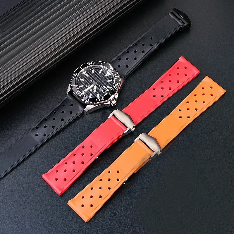 Breathable Silicone Watch band for TAG Heuer Strap F1 CAZ201 WAZ2113 CAZ1010 Watch Band 22mm Soft Rubber Bracelet Folding Buckle view 2