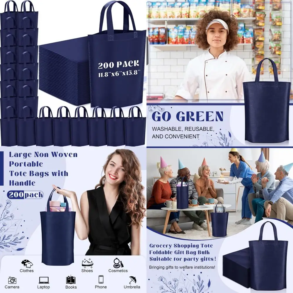 Tas Belanja Lipat Besar dari Bahan Non-Woven dengan Pegangan, Tas Jinjing Portabel untuk Belanja Massal, 11.8x6x13.8 Inci, Dapat Digunakan Kembali