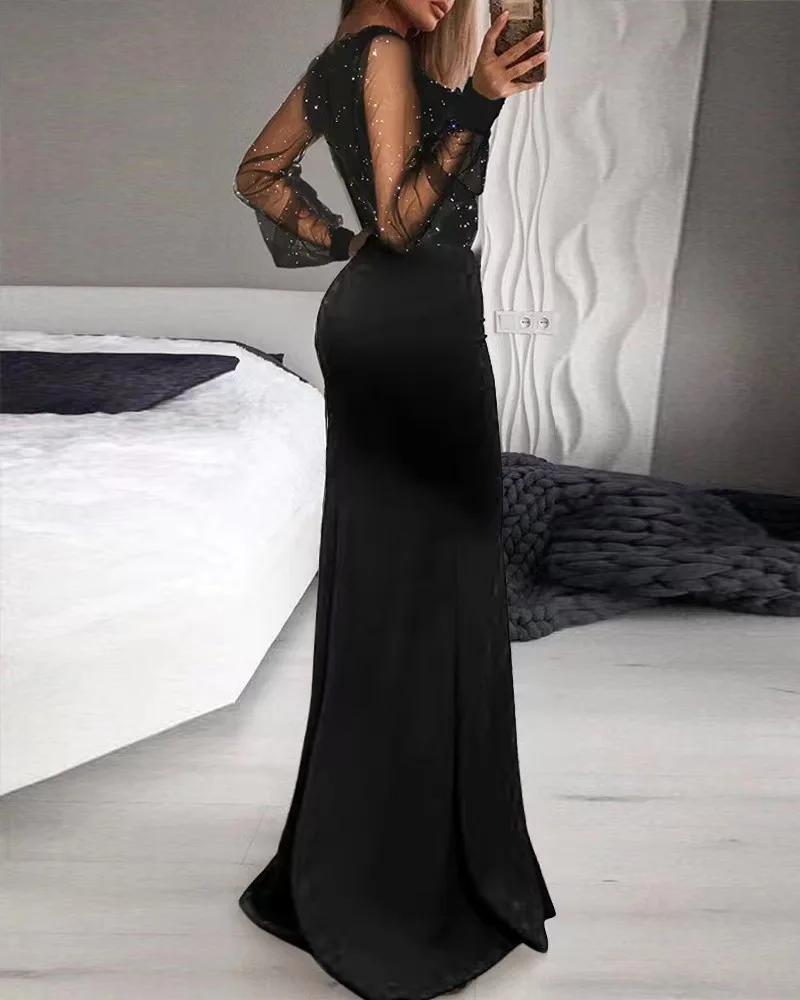 Bla Sequin Me Long Dr Vrouwen Sexy Par Rok Bodycon Street Sle V-ne Midi Dr Polyester Zomerseizoen