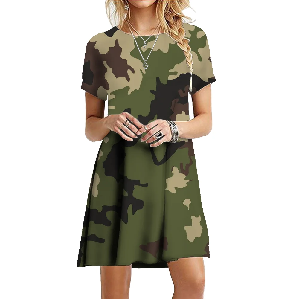 Military Camouflage Dresses For Women 2023 Summer Print Short Sleeve A-Line Dress Loose Casual Oversized Mini Clothing Vestidos