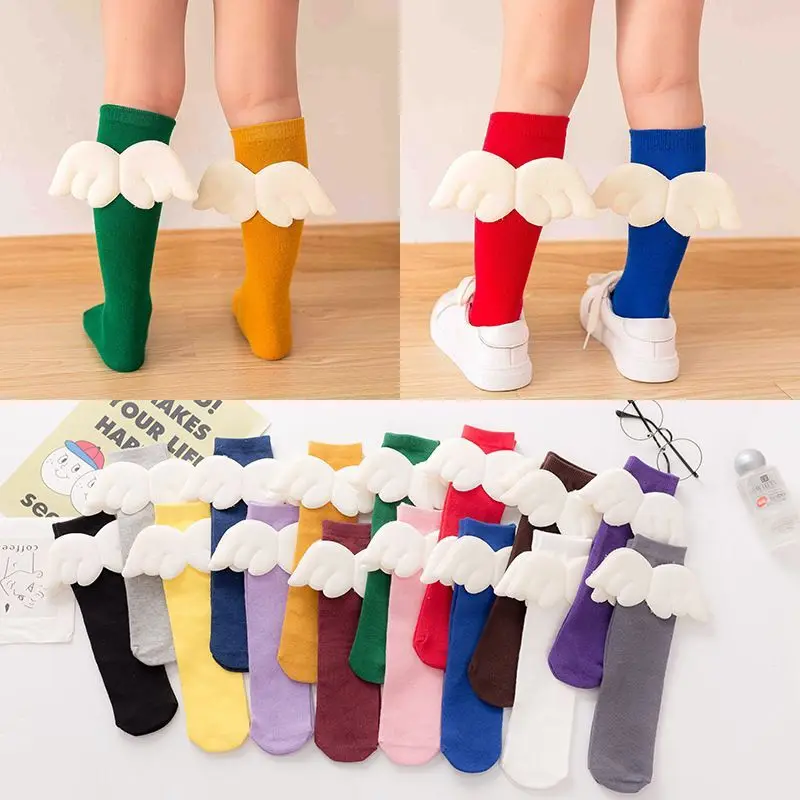 

15pair Baby Girls Knee High Socks Angel wings Summer Autumn Cotton Socks Solid Candy Color Kids Toddler Long Socks For Children