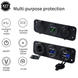 12-24V Cigarette Lighter Socket Splitter 3 in1 Waterproof 4.2A Dual USB Charger Socket Panel LED Voltmeter for Car Boat Truck