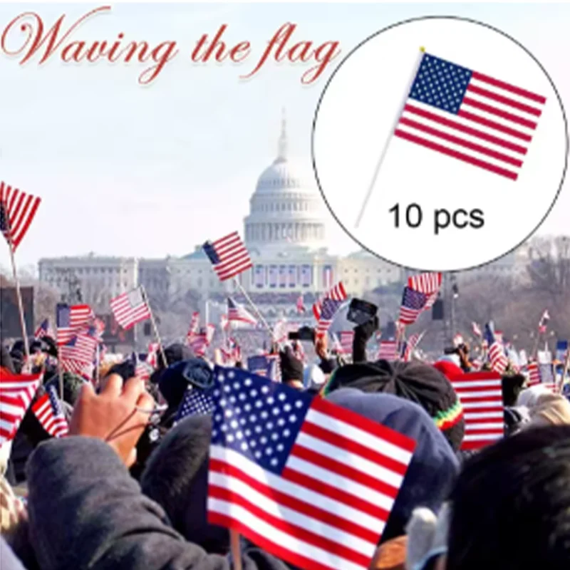 10pcs American USA Flags on Sticks for 4th July Decorations, America Small Flags for Memorial Day Independence Day Decor