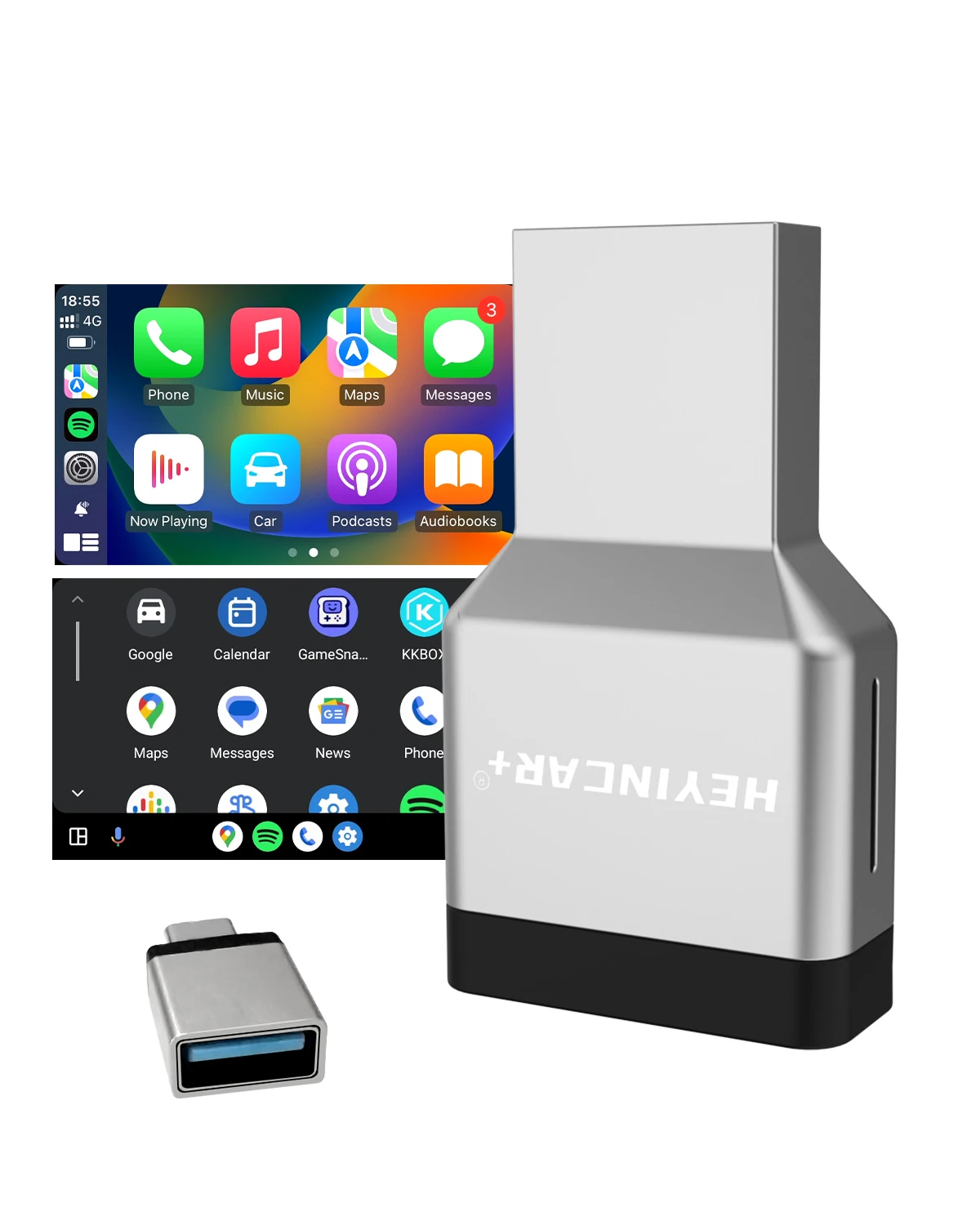 

Новый улучшенный мини-адаптер CarPlay/Android Auto 2026 года, беспроводной, 5.8ГГц WiFi, 2-в-1, Type-C/USB, Plug & Play