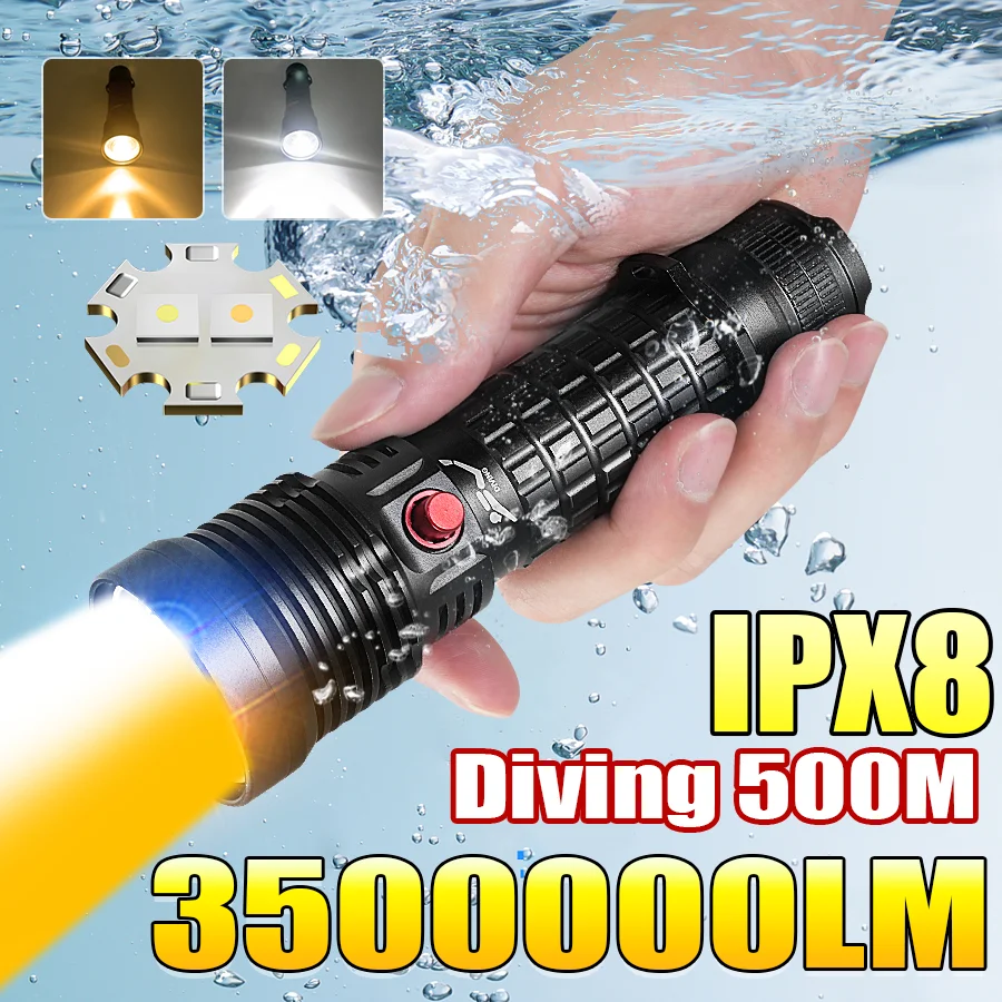 

Белый лазер Foco Профессиональный фонарик для дайвинга Перезаряжаемый подводный фонарь IPX8 Водонепроницаемые фонарики Ночные погружные
