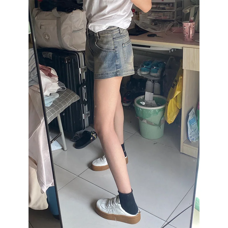 Novedad de verano, pantalones vaqueros finos holgados de cintura alta para mujer, pantalones calientes de pierna ancha acampanados, faldas ort sexis, pantalones vaqueros informales