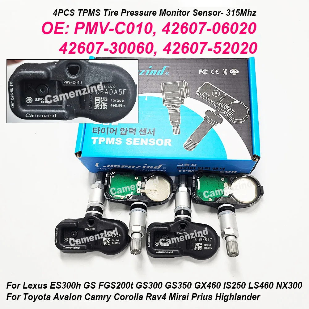 

4 датчика давления в шинах TPMS PMV-C010 42607-30040 42607-06020 315 МГц для Lexus ES350 GS350 GX460 IS300 LS500 NX300 RC200t