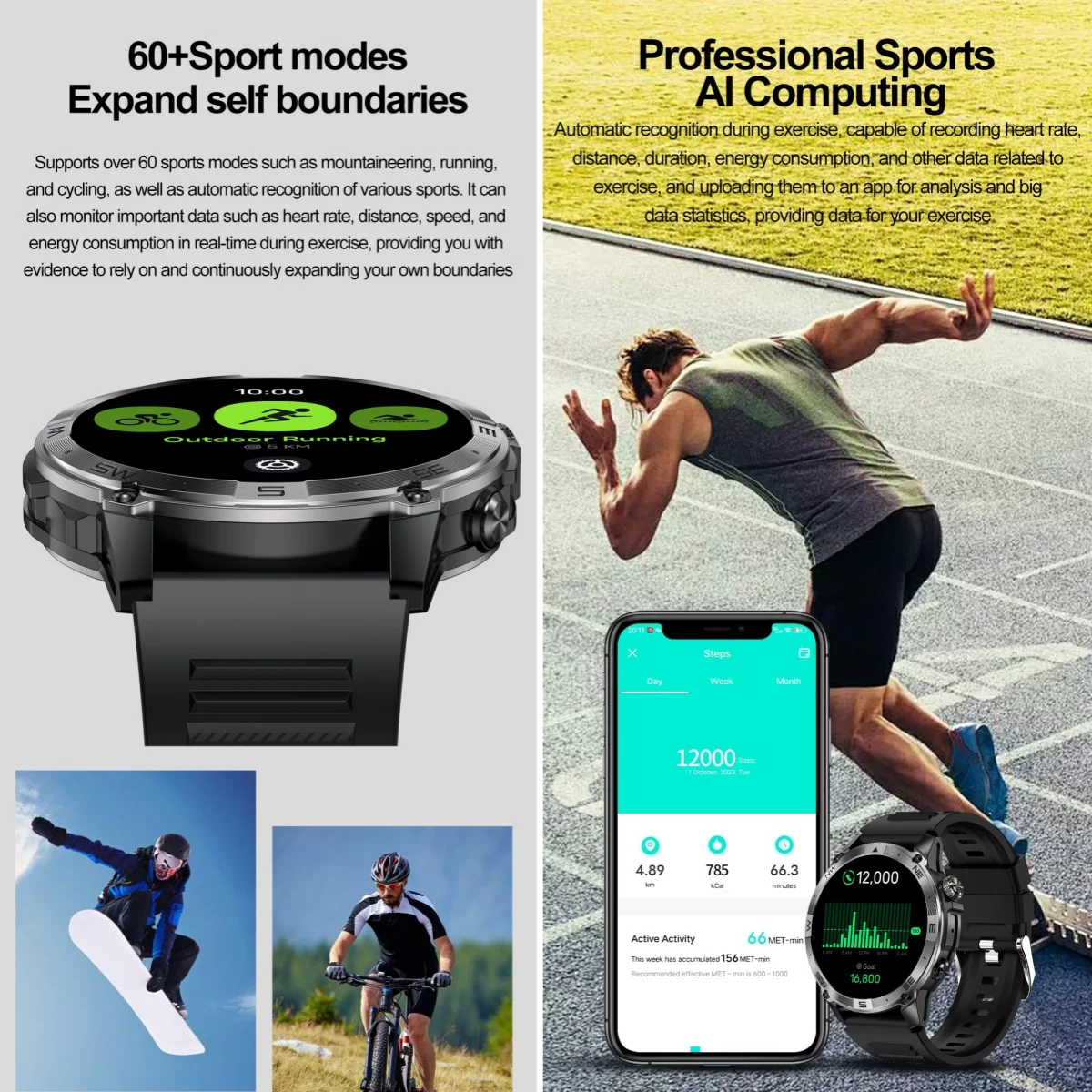 VWAR ACE GPS ساعة ذكية 5ATM مقاوم للماء AMOLED البوصلة مقياس الارتفاع الجوي بلوتوث مكالمات الهاتفية الرياضة في الهواء الطلق Smartwatch الرجال