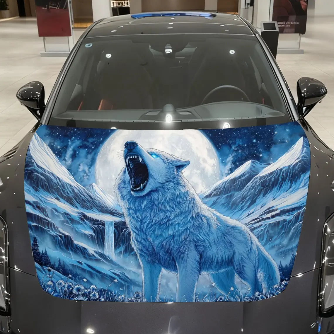 Winter Mountain Night Scene Wolf Car Hood Sticker-Durable PVC Sticker,waterproof Self-adhesive,strong Vehicle Decoration,vehicl