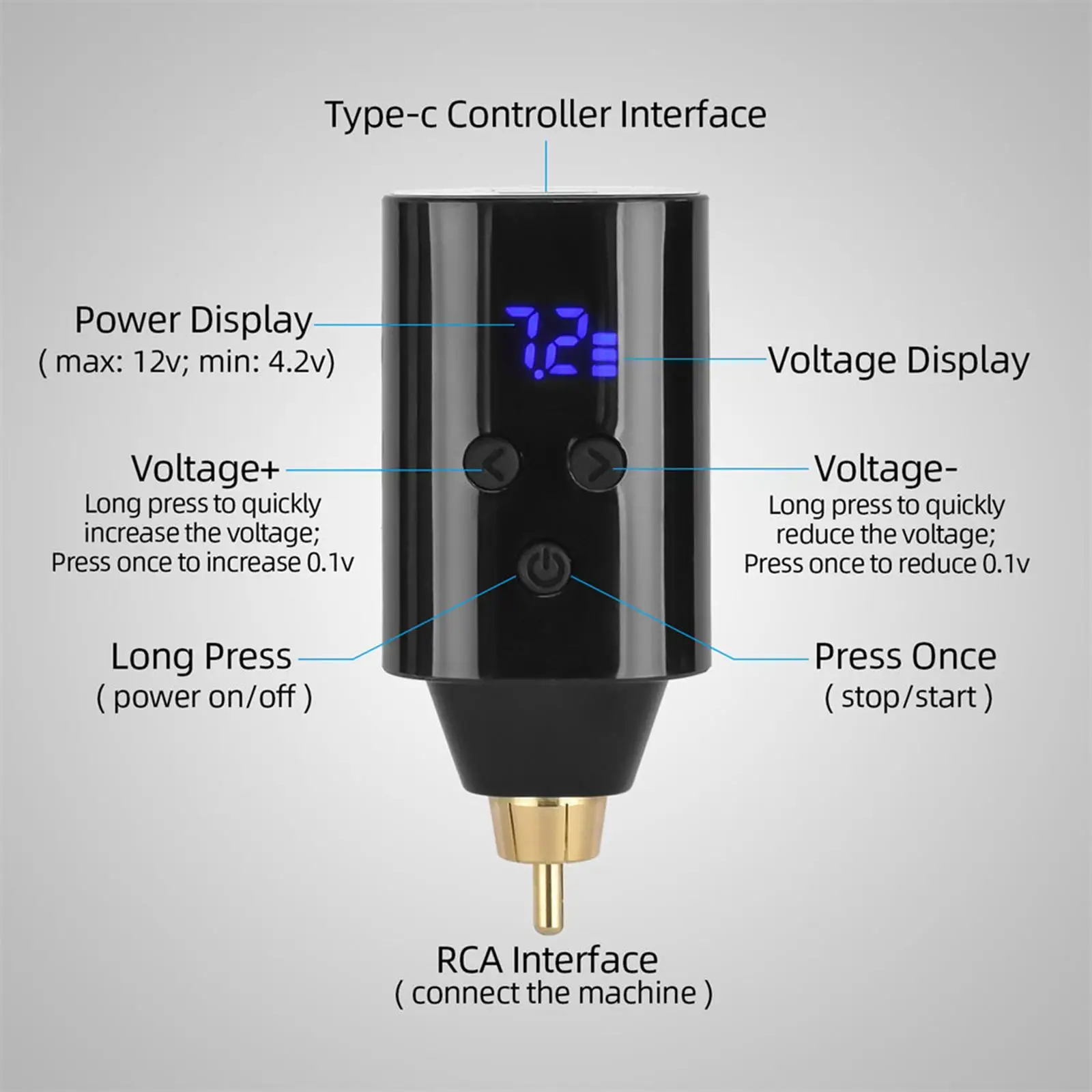 مزود طاقة، RCA، صغير، شاشة رقمية، قابلة لإعادة الشحن 1500 مللي أمبير في الساعة مع مفتاح تحكم محمول لآلة القلم للأدوات