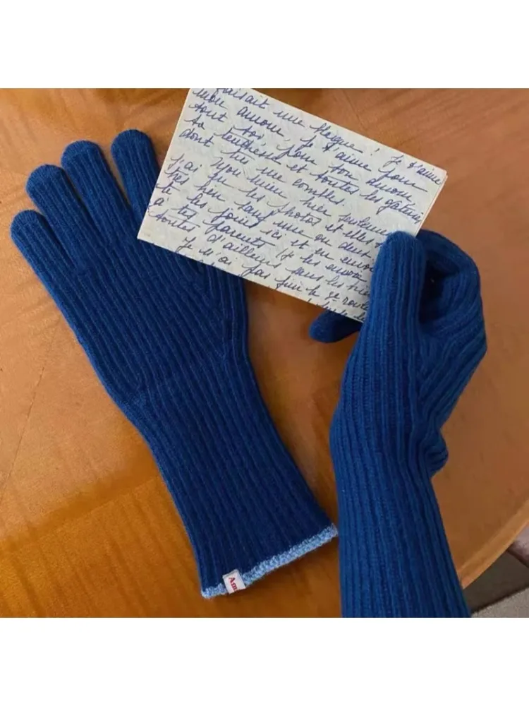 AliExpress Solid Colored Yarn Knitted Glove Winter Cute Candycolor Split-Finger Gloves Women's Imitation Wool Thickened Soft Cycling Warm