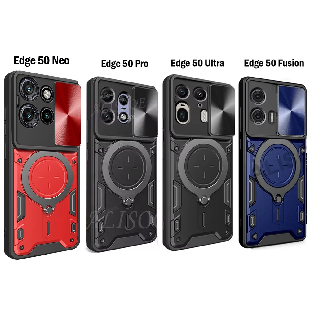 For Motorola Edge 50 Pro 50 Neo 50 Fusion Ultra Case Slide Camera Ring Holder Cover for Moto Edge 50Pro Capa Armor Stand Funda