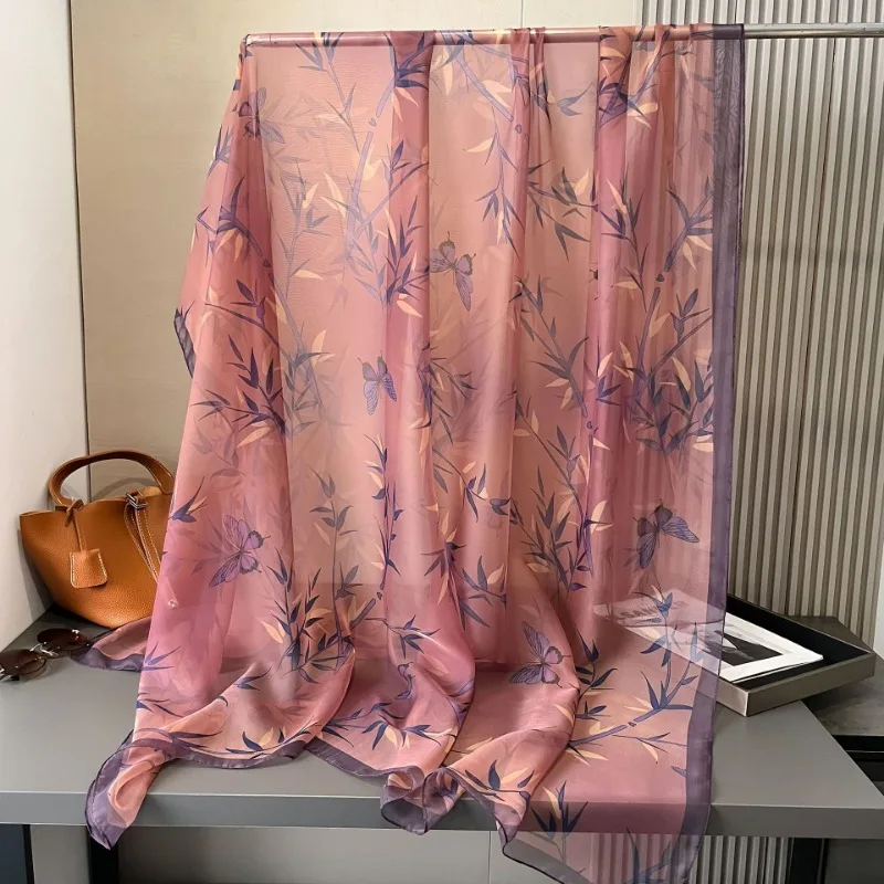 女性シフォンスカーフファッションレジャー日焼け止め枝柄ロングショール多用途エレガントなミニマリストレトロ女性スカーフ