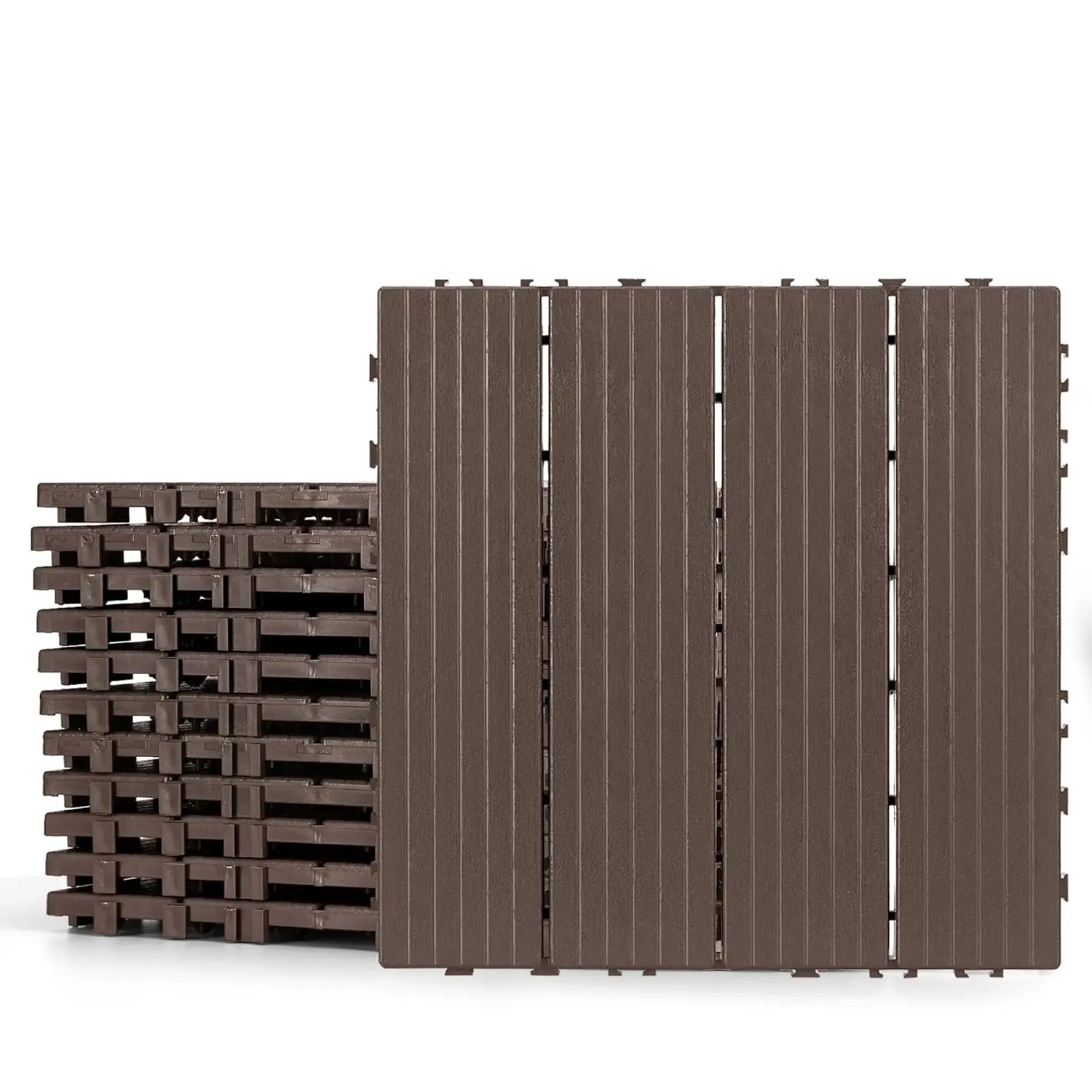 

Plastic Interlocking Deck Tiles 12 Pack, 12'x12' Waterproof Patio Flooring, Weather Resistant Outdoor