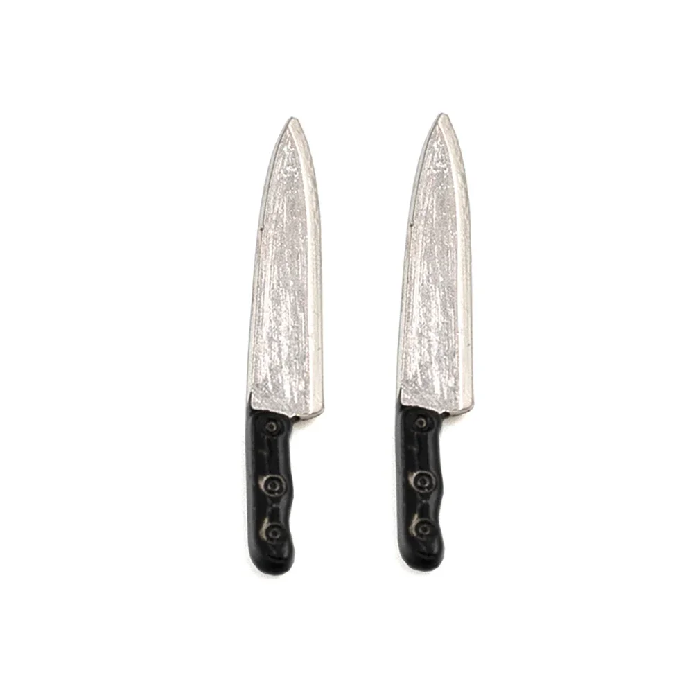 2Pcs 1/12 Dollhouse Miniature Metal Fruit Knife Kitchen Knife Model Toys for Doll House Accessories Decoration