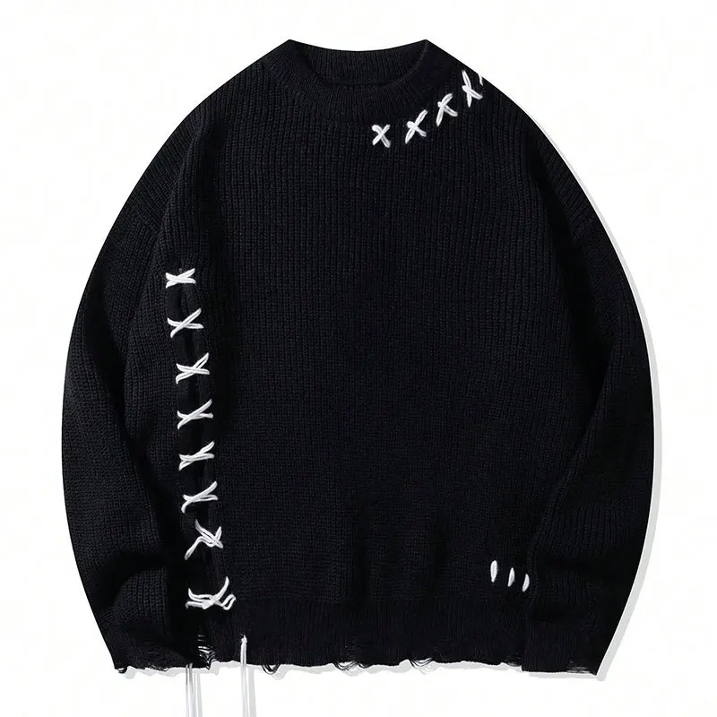 2025 New Style Men's Knitted Sweater  Laid-back Design with Intricate Stitching  Streetwear Style Cropped Knitted Garment