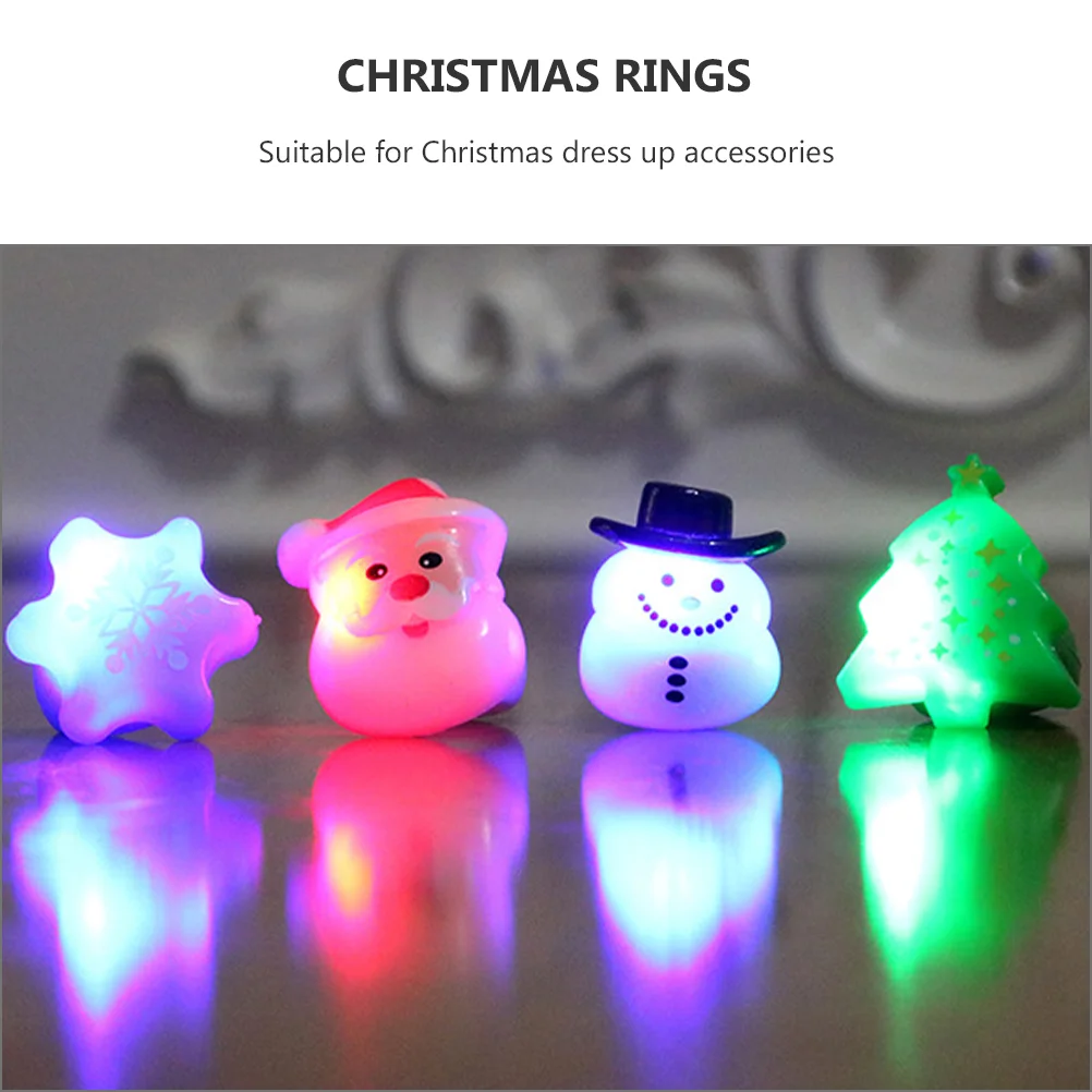 6 Pcs Christmas Glitter Ring Gifts Finger Rings for LED Unique Rubber Toys Luminous