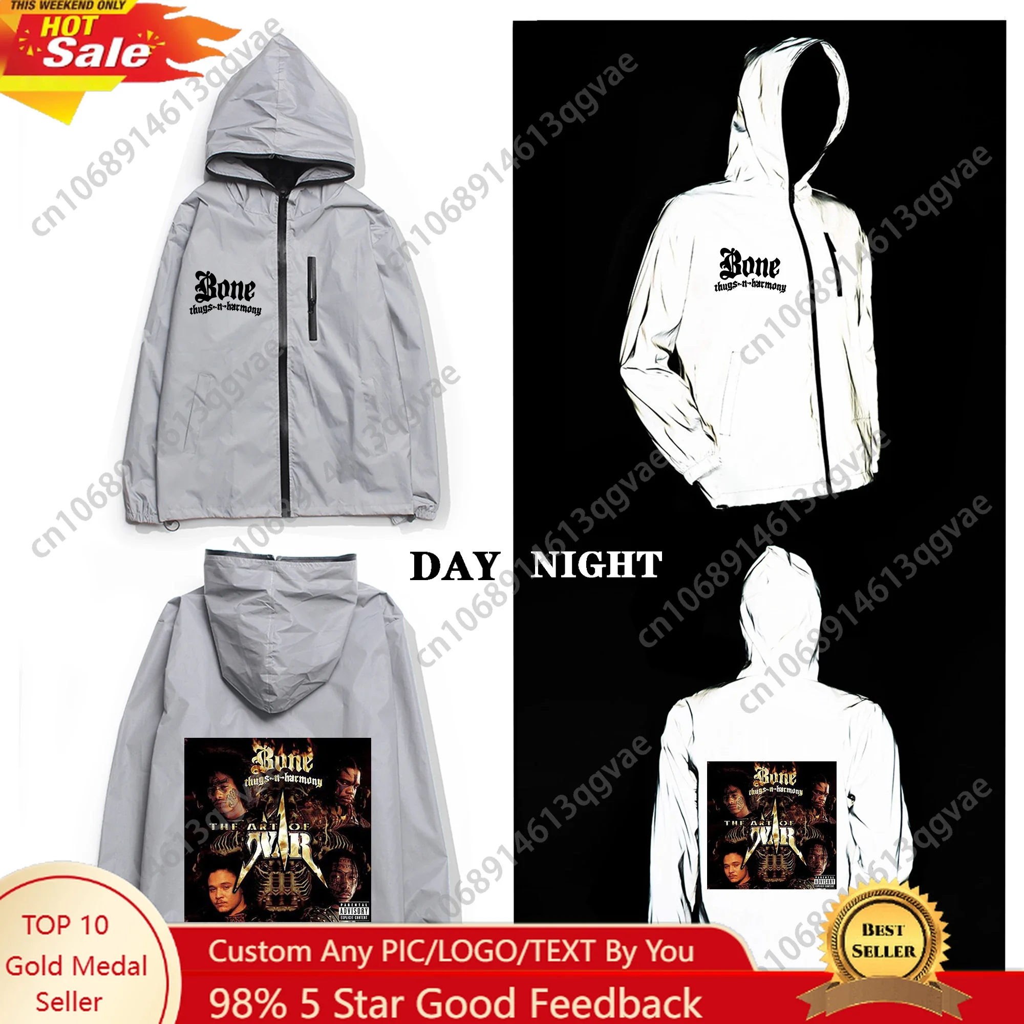 

Bone Band Thugs Music N Rap Harmony Reflective Jacket Mens Womens Coat Hooded Windbreaker Pocket Jackets Cycling Custom Hoodie
