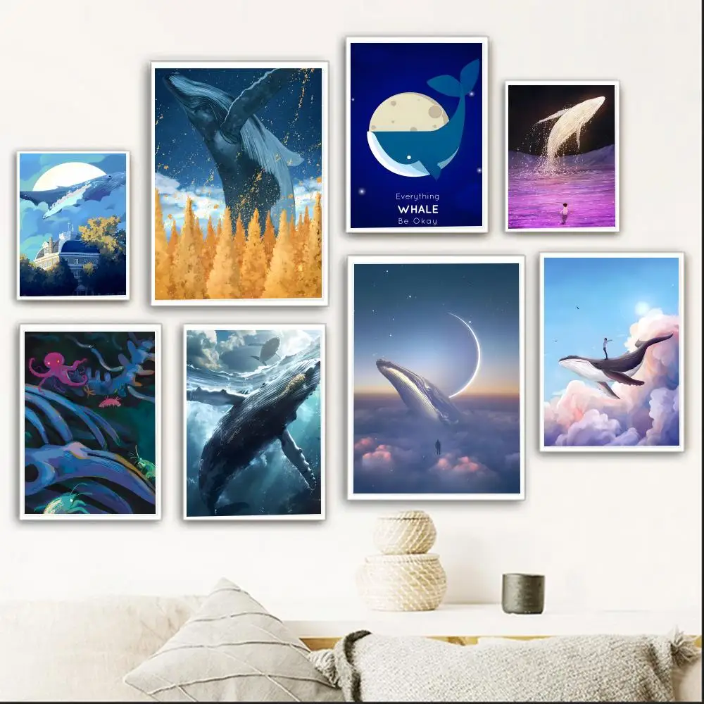 Deep Bioluminescent W-Whale Fall Ocean Art Poster retro art living room decoration bar Promotional