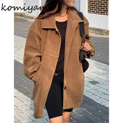 Solid Lapel Neck Women 2024 Outerwears Faux Suede Jacket Full Sleeve Chaquetas Mujer Loose All-match Jackets Autumn Coats