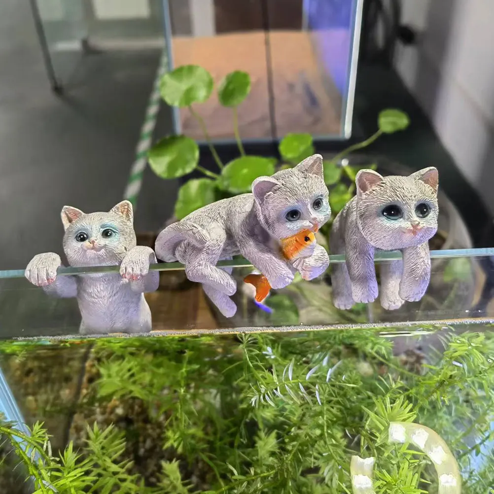 

3pcs Figurines Kitten Cat Figurines Statue Resin Crafts Aquarium Decoration Small Animal Model Desktop Car Ornament