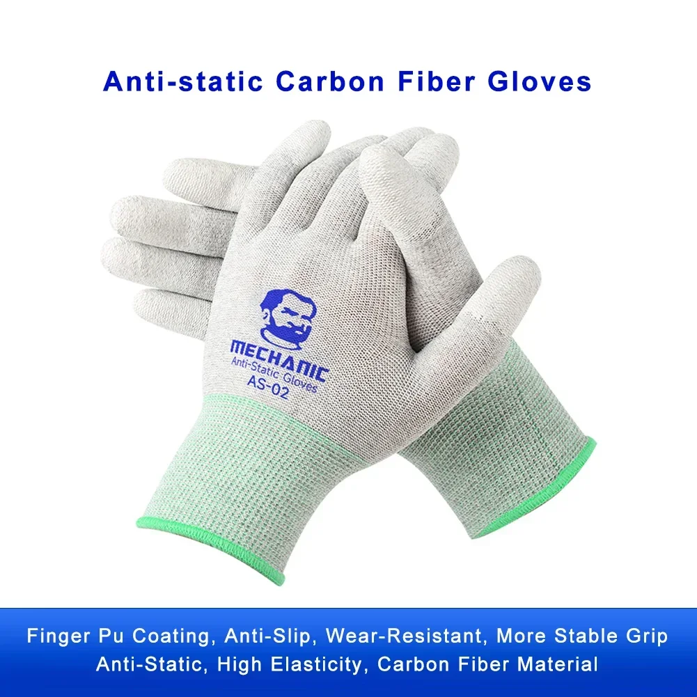 MECHANIC AS02 Anti-static Carbon Fiber Gloves PU Coating Layer  for Cellphone Electronic Parts Repair Non-Slip Protective Gloves