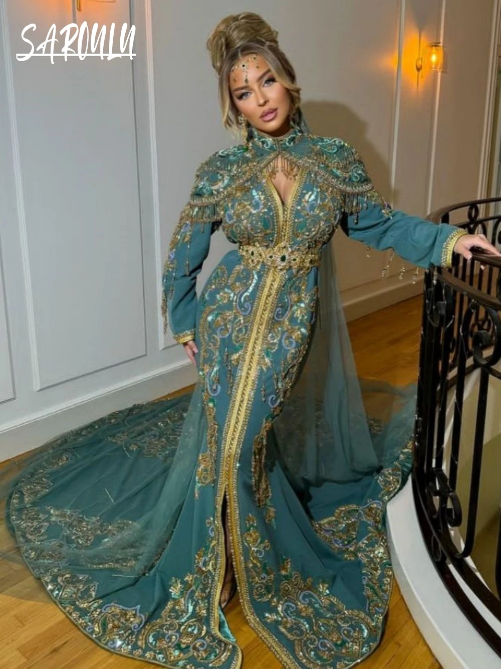 

Exquisite 2-pieces Mermaid Evening Dress Caftan Beaded Tassel Party Moroccan Prom Elegant Front Slit Customized Formal Gown