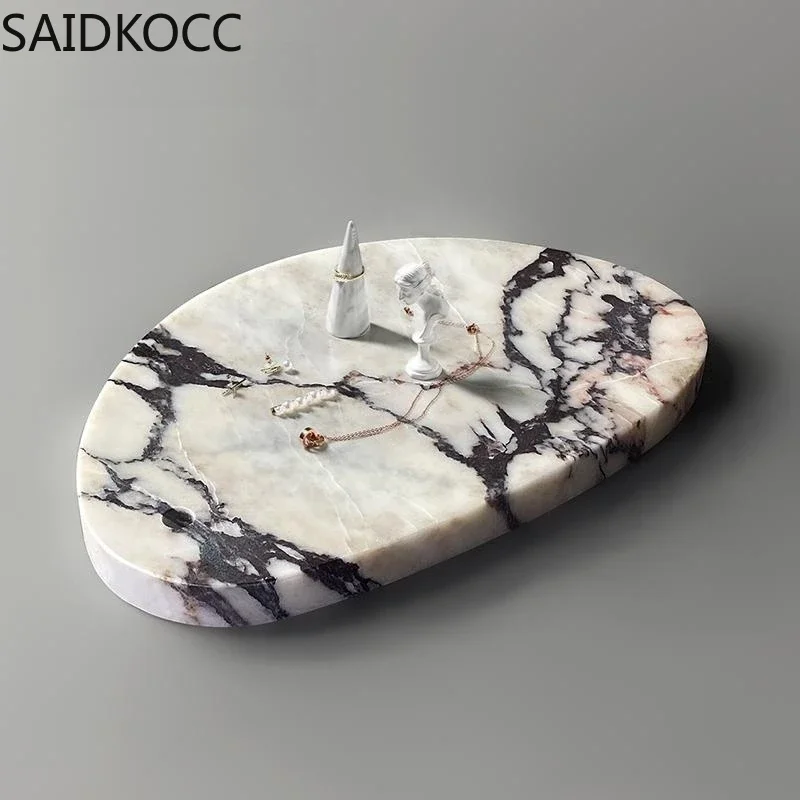 Natural Calacatta Viola Marble Irregular Tray Design Ornament Sample Room Home Desktop Jewelry Cosmetics Storage Tray Decoration