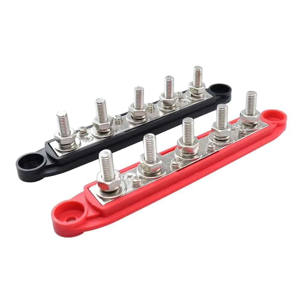 

M8 5 Stud Power Distribution Block 300 Amp Rating Busbar With Cover Bus Bar For Car Boat Auto (1pc/2pcs) Terminal Blocks